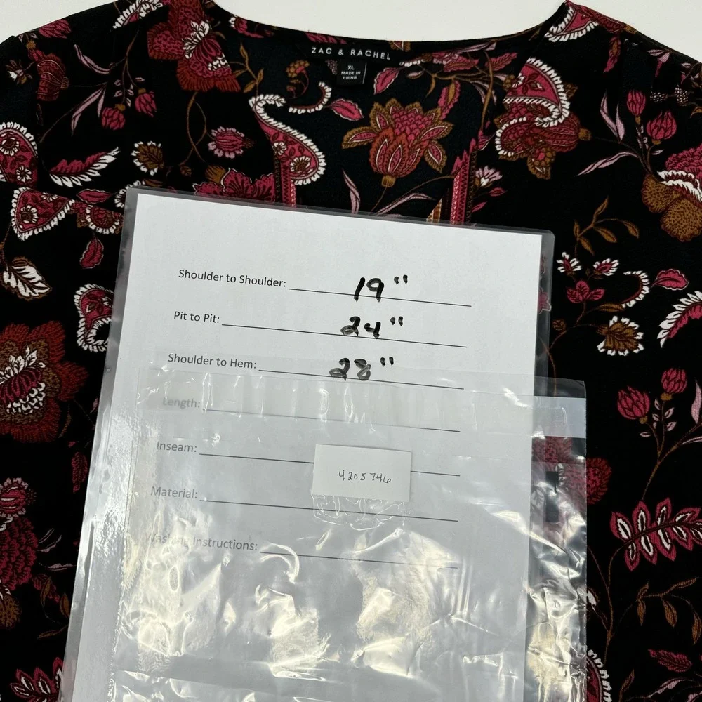 Zac & Rachel Blouse Womens XL Black Floral Paisley Boho Peasant Top Long Sleeve - Picture 10 of 10